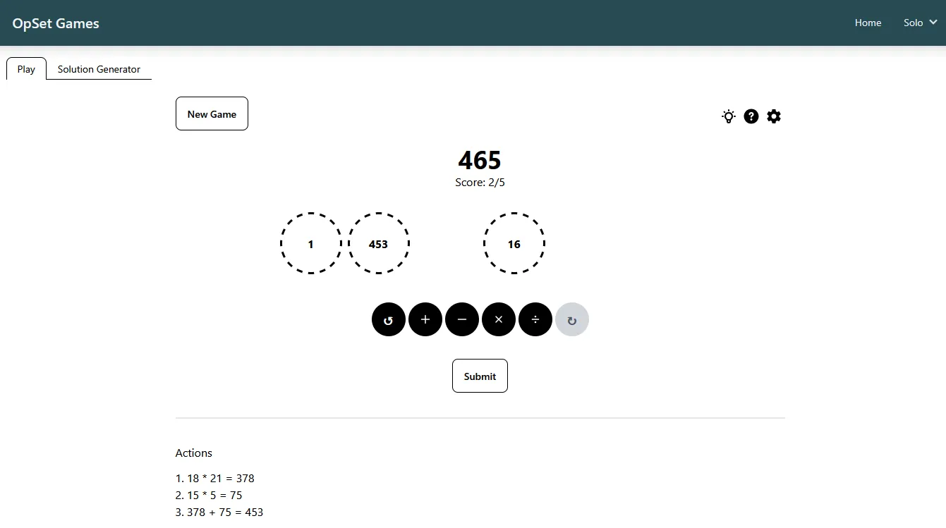 OpSet Math Game
